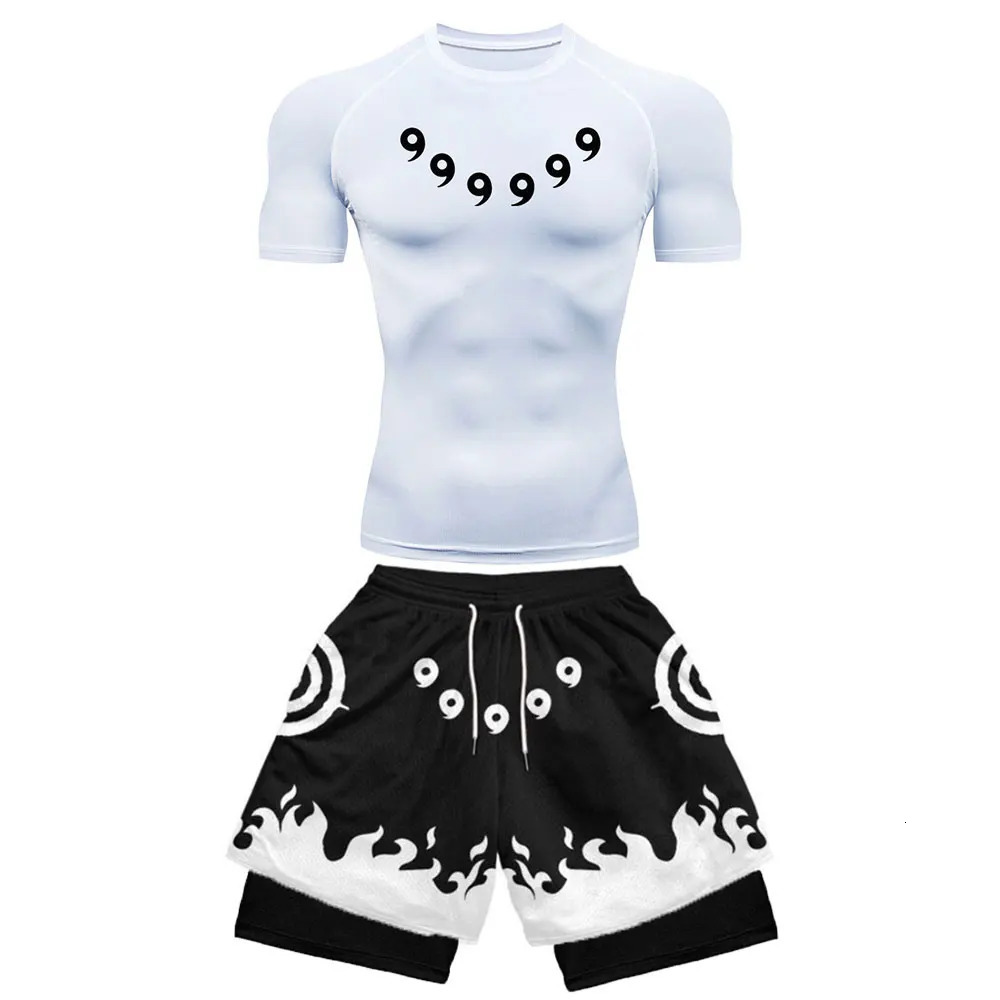 Mens Sports Compression Set Anime Printing Gym T-shirt Breathable Running Shorts Quick Drying Sports Protection Rush Sportswear Set 250326