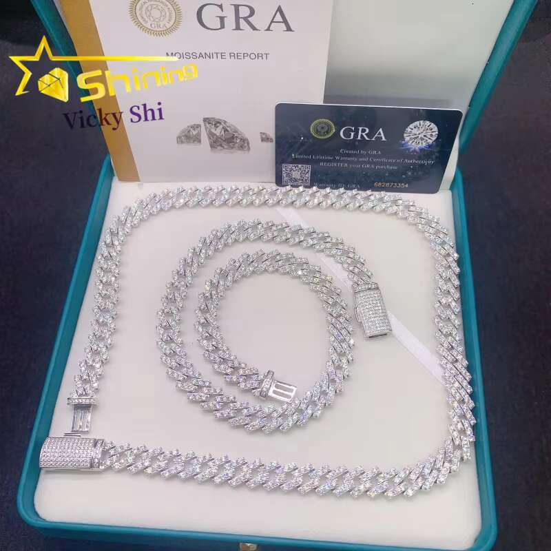 Fine Jewelry Rapper Hip Hop Necklaces 8MM 10MM 13MM 925 Sterling Silver Iced Out VVS Moissanite Cuban Link Chain