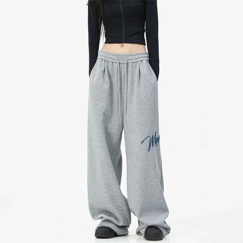 American Fashion Letter Hip Hop Wide Leg Pants Mens Y2K Street Clothing Bag Straight Hombre Gym Sports 250327