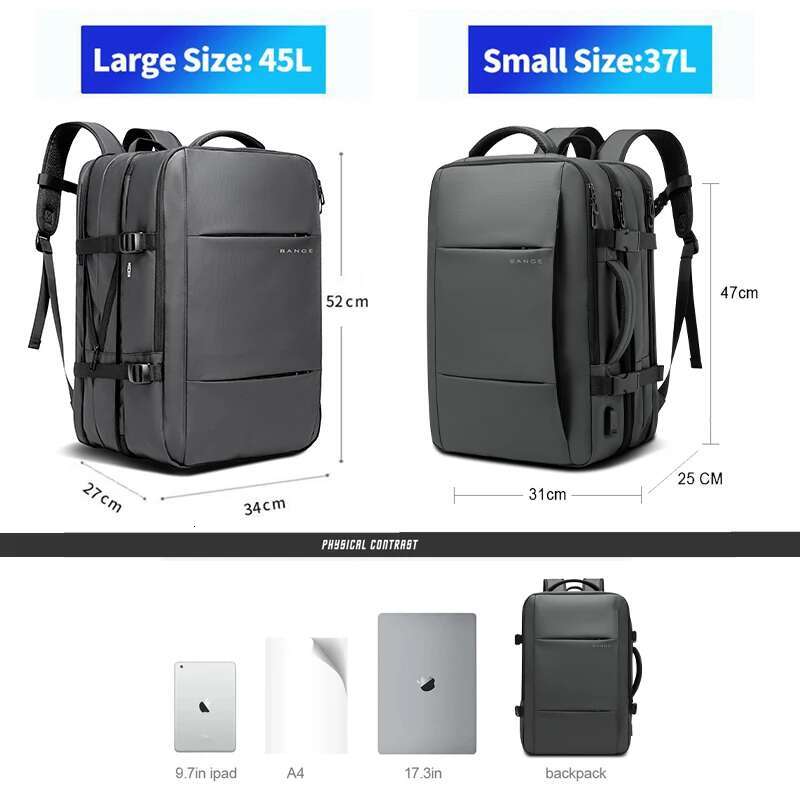 BANGE Aesthetic Men Business School Expandable USB Bag, Large Capacity 17.3 Laptop Waterproof Fashion Travel Backpack