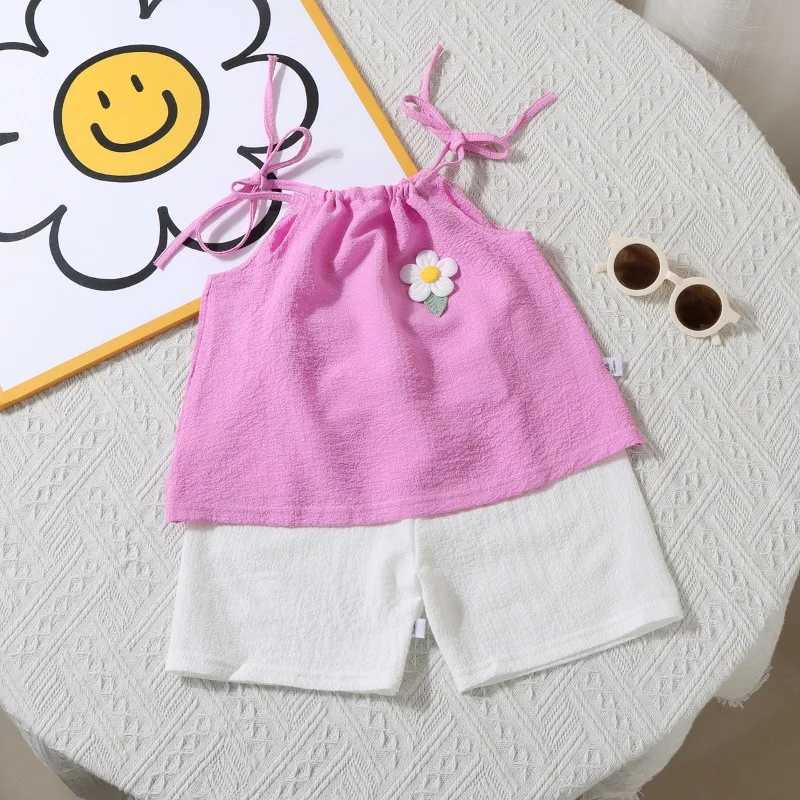 Girls set summer new Korean fashion floral vest shorts daily two-piece set childrens clothing girlT250327