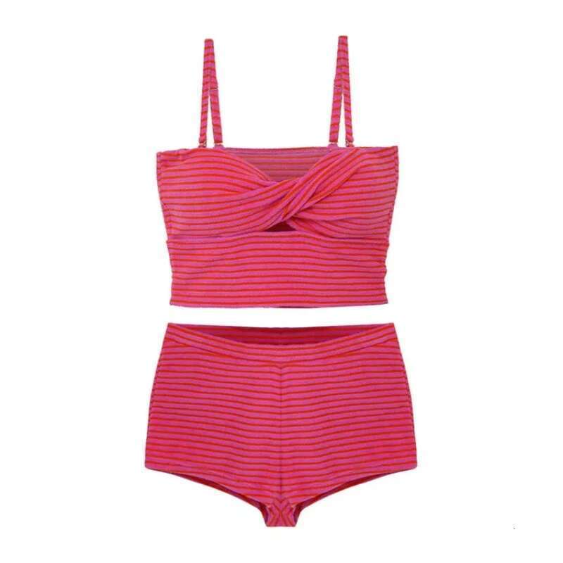 New Sexy Pink Check Padded Bikinis Two Pieces Swimsuit Women Swimwear Beach Wear Bathing Suits Korean High Waist Bikini Set 2025