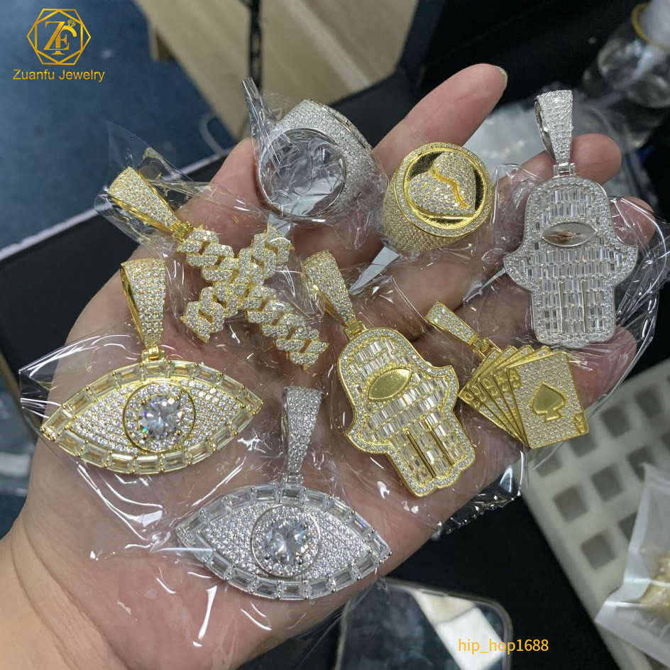 Wholesale Iced Out Gold-Plated VVS Moissanite Pendants - Evil Eye & Hamsa Hand Symbols in 925 Sterling Silver
