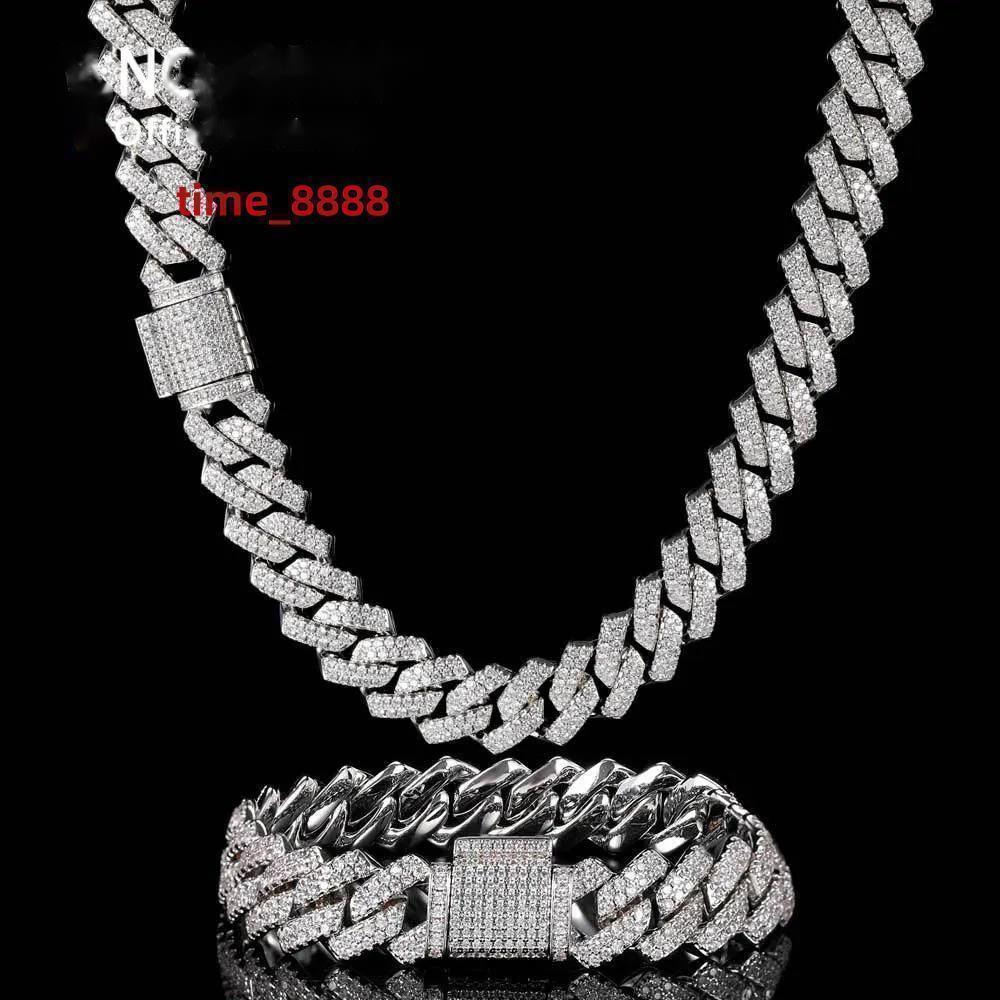 KNOBSPIN D Color Moissanite Cuban Bracelet 925 Sterling Sliver Plated with 18k White Gold Diamond Cuban Link Chain for Women Man