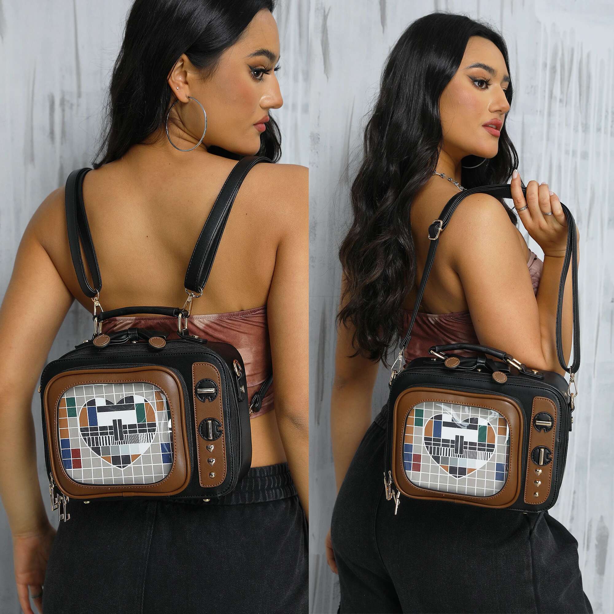 Novelty Tv Shape Retro Teion Women Shoulder Design Ita Backpack With Inserts Gilrs Crossbody Bag