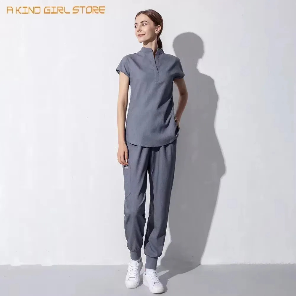 Fashion womens workwear frosted toppants uniform shirt short sleeved pet store doctor nurse nursing w250326
