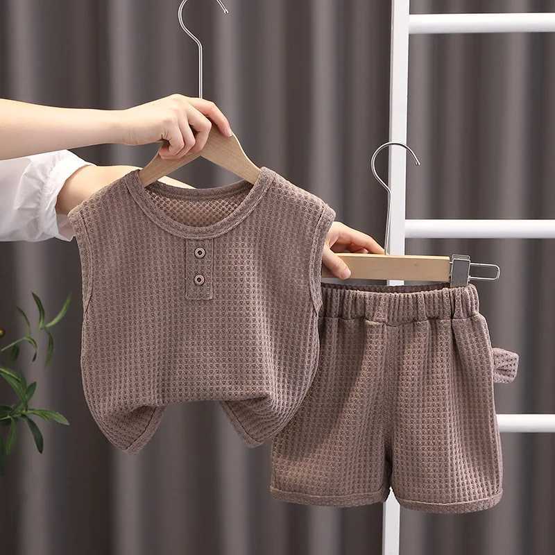 Preschool summer boy and girl set solid T-shirt shorts 2 pieces/set childrens clothing Korean casual breathable clothing setT250327