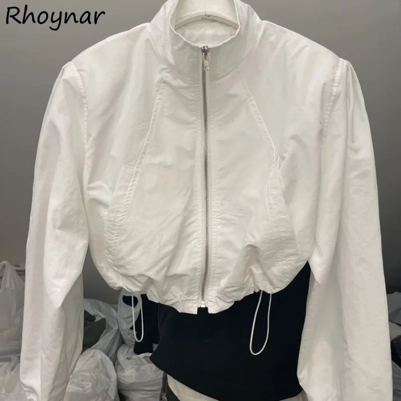 Basic Jackets for Women Spring Autumn Y2k Cropped Zip-up Outerwear Baggy Casual Pleated Stylish College Sporty Long Sleeve 250322
