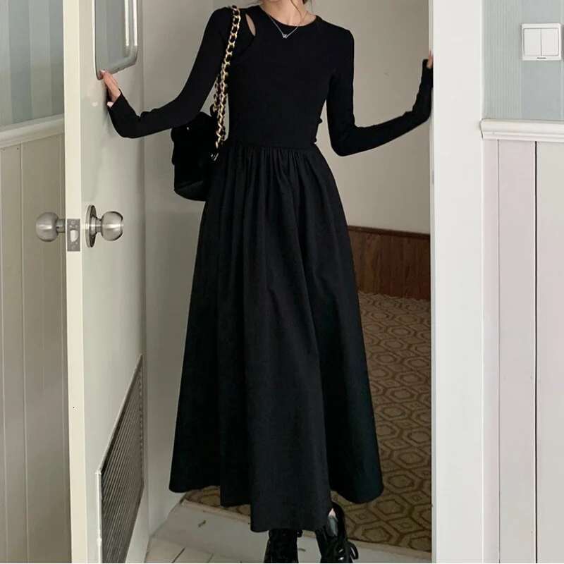 Dongdumaoyi Uitgehold Gebreide Jurk Met Lange Mouwen Voor Dames Nieuwe Lente En Herfststijl Elegante Slim Fit C