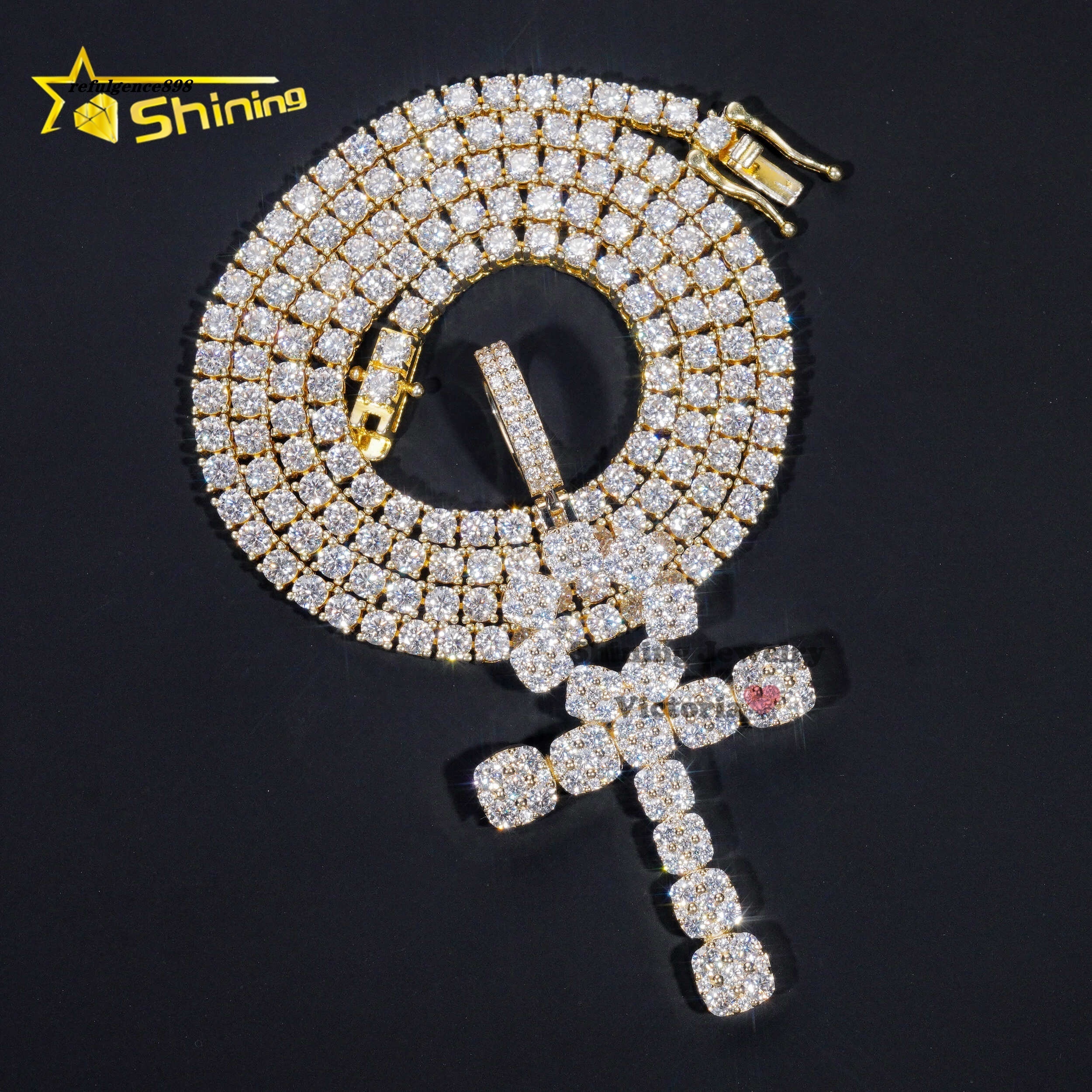 Soild Gold Diamond Trendy Jewelry Custom Hip Hop Pendant Necklace 10K Real Gold VVS Moissanite Cross Pendant for Men Women