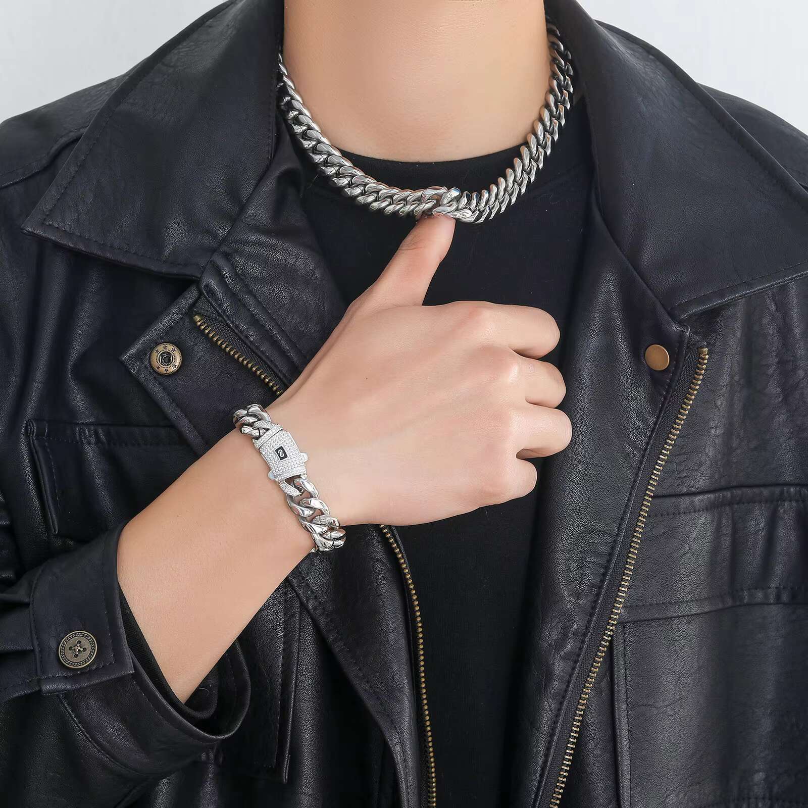 BES 6-14mm Miami Cuban Chain Necklace Bracelet Set 14K 18K Gold Stainless Steel Monaco Cuban Link Chain Necklace Hip Hop for Men