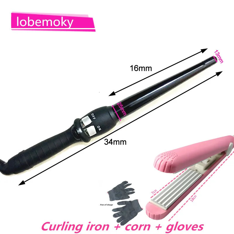 curlers conical curling iron single tube ceramic glaze pear flower cone electric hair curly hair 110-240 - v 250324
