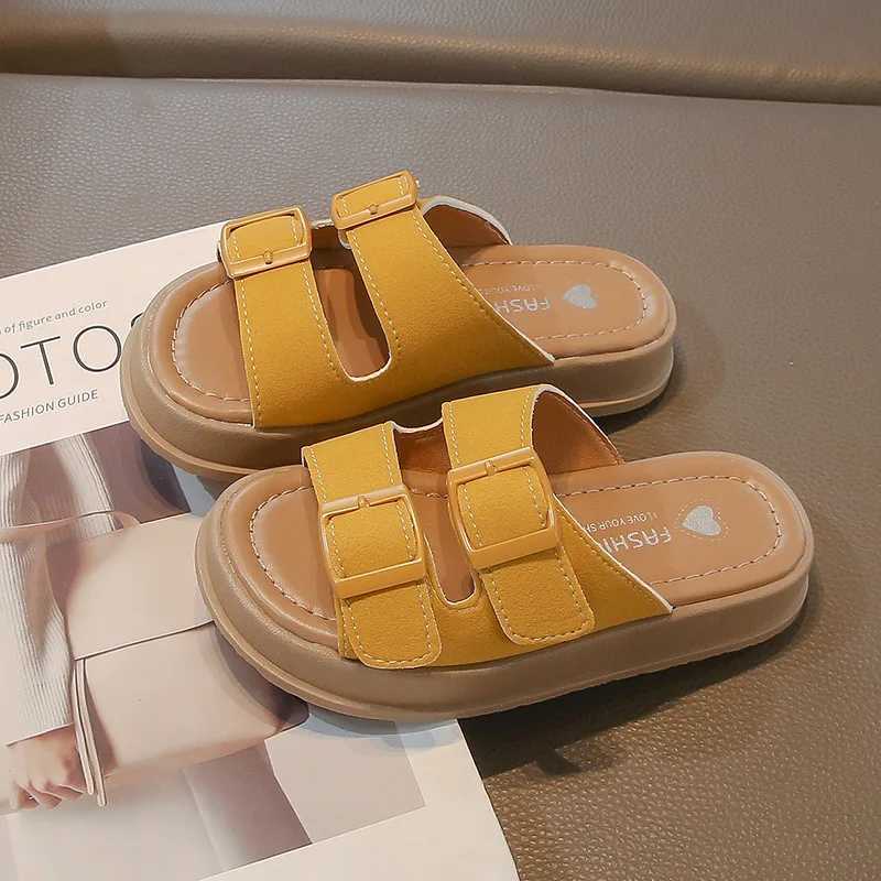 Slipper 2025 solid buckle childrens slider summer PU leather soft childrens slider leisure non slip childrens beach shoe slider S25326