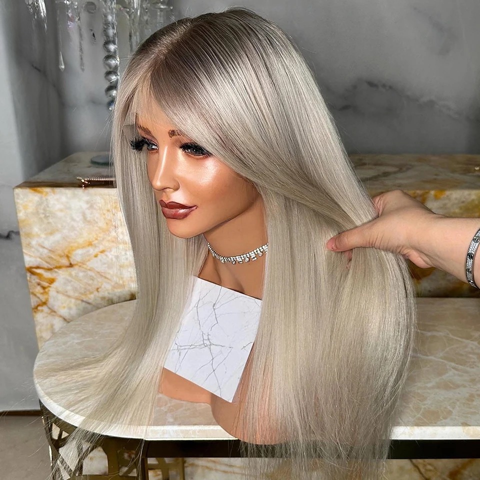 Brazilian Glueless Breathable Lace Front Wig Preplucked Balayage Ash Blonde Human Hair Wigs for Women 13x6 13x4 Preplucked Lace Frontal Wig Synthetic