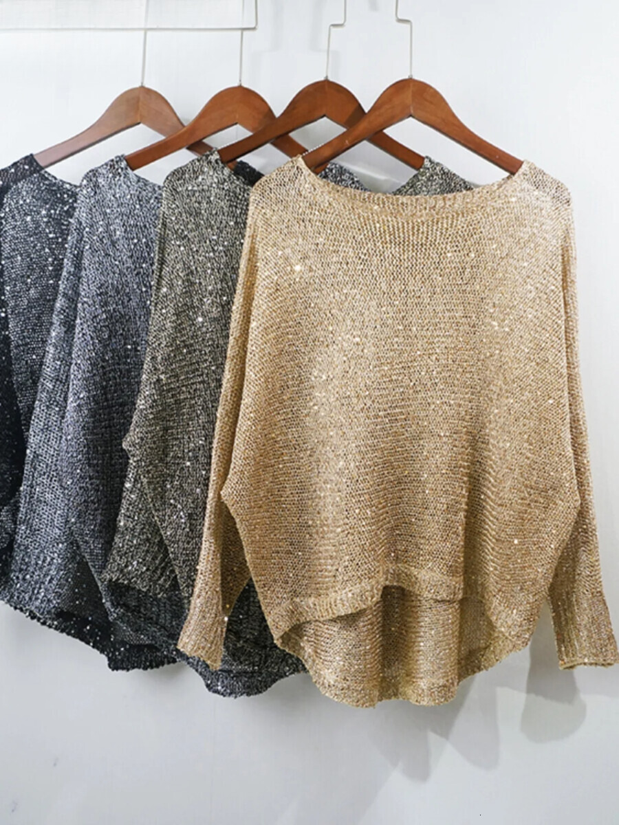 hoodie Women Shiny Bright Silk Pullovers Short Long Sleeve Round Collar Loose Tees Tops Casual Sexy Golden Black Basic Shirt Holiday jacket