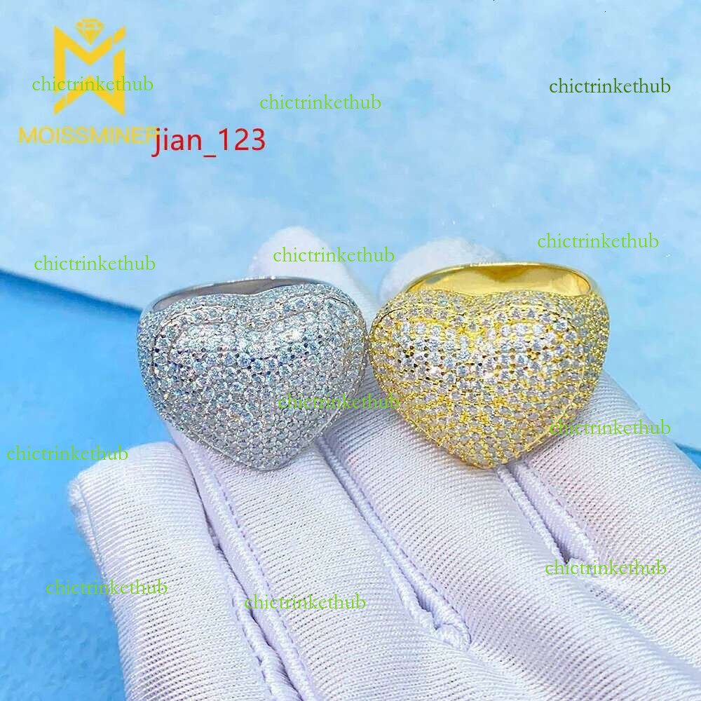 Moissanite Heart for Iced Out Rings Women S Sier Wedding Ring Finger Jewelry Pass Dias Tester Free Shipping