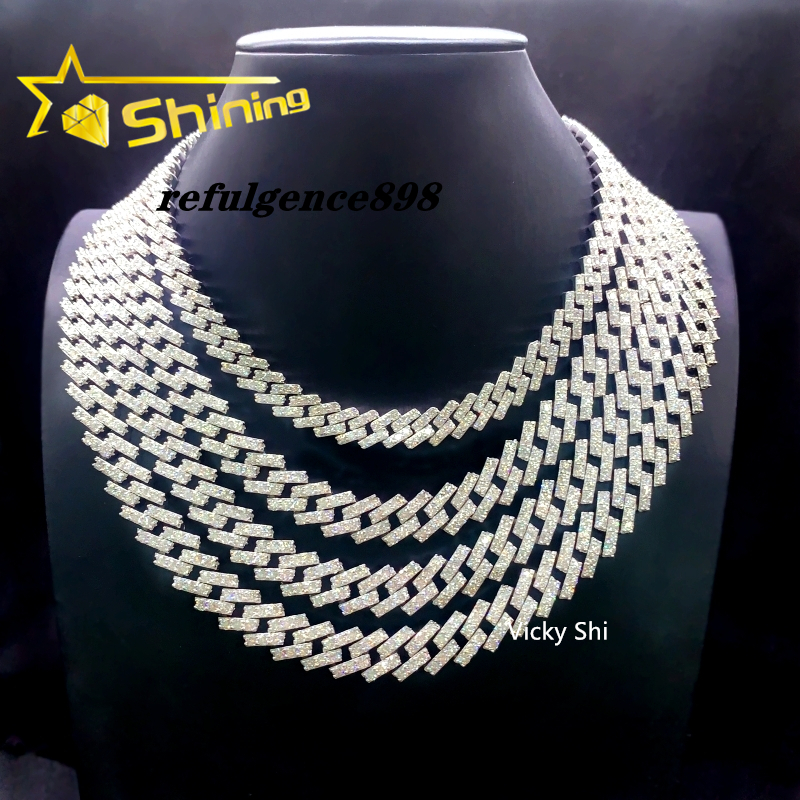 Fine Jewelry Rapper Hip Hop Necklaces 8MM 10MM 13MM 925 Sterling Silver Iced Out VVS Moissanite Cuban Link Chain