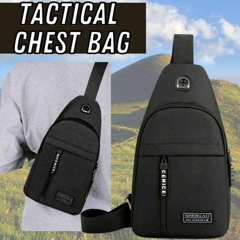 Mens hanging bag crossed body handbag chest shoulder sports travel backpack black 250326