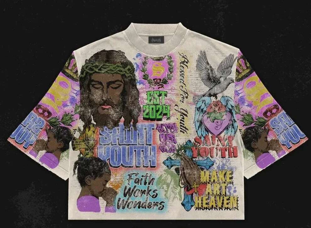 Harajuku Retro Summer T shirt Men s and Women Hip Hop Punk Graffiti Pattern Oversized Mid Sleeve Round Neck Cotton Top