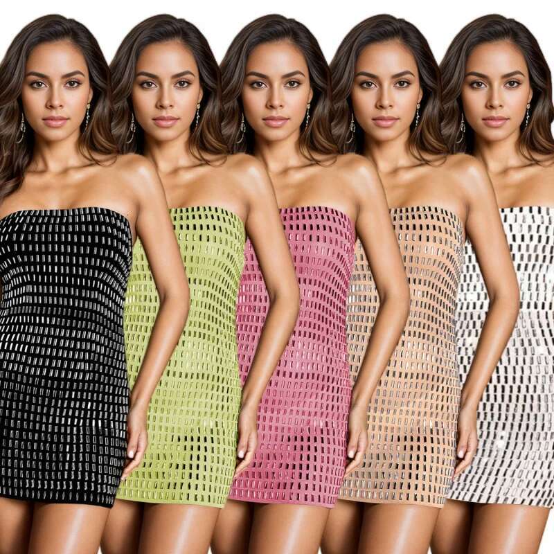 Dongdumaoyi Nieuwe Mode Dames Hotfix Strass Backless Effen Kleur Jurk Sexy En Comfortabel WD