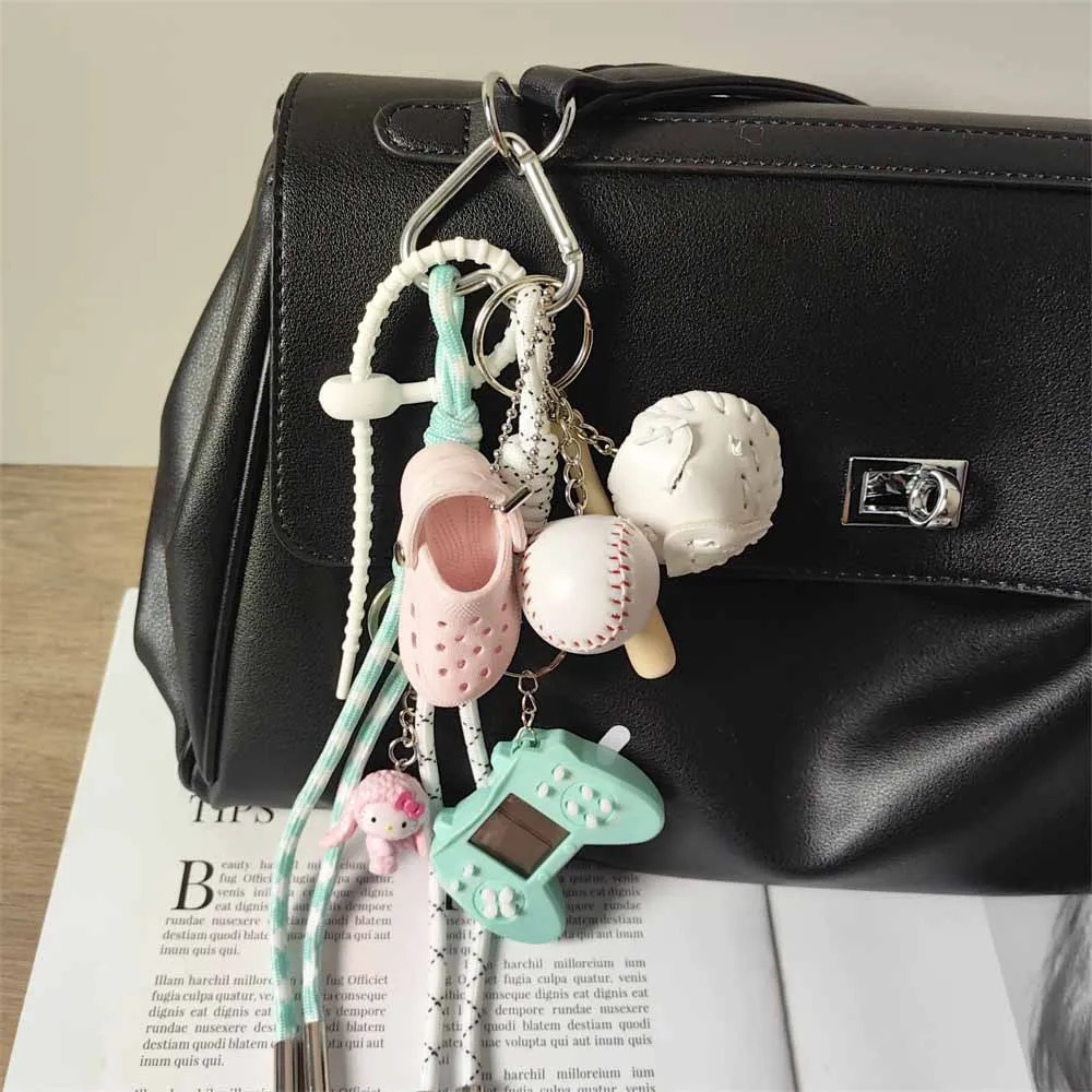 Ins keychain Multi element bag pendant DIY Handmade woven rope game machine decoration250325