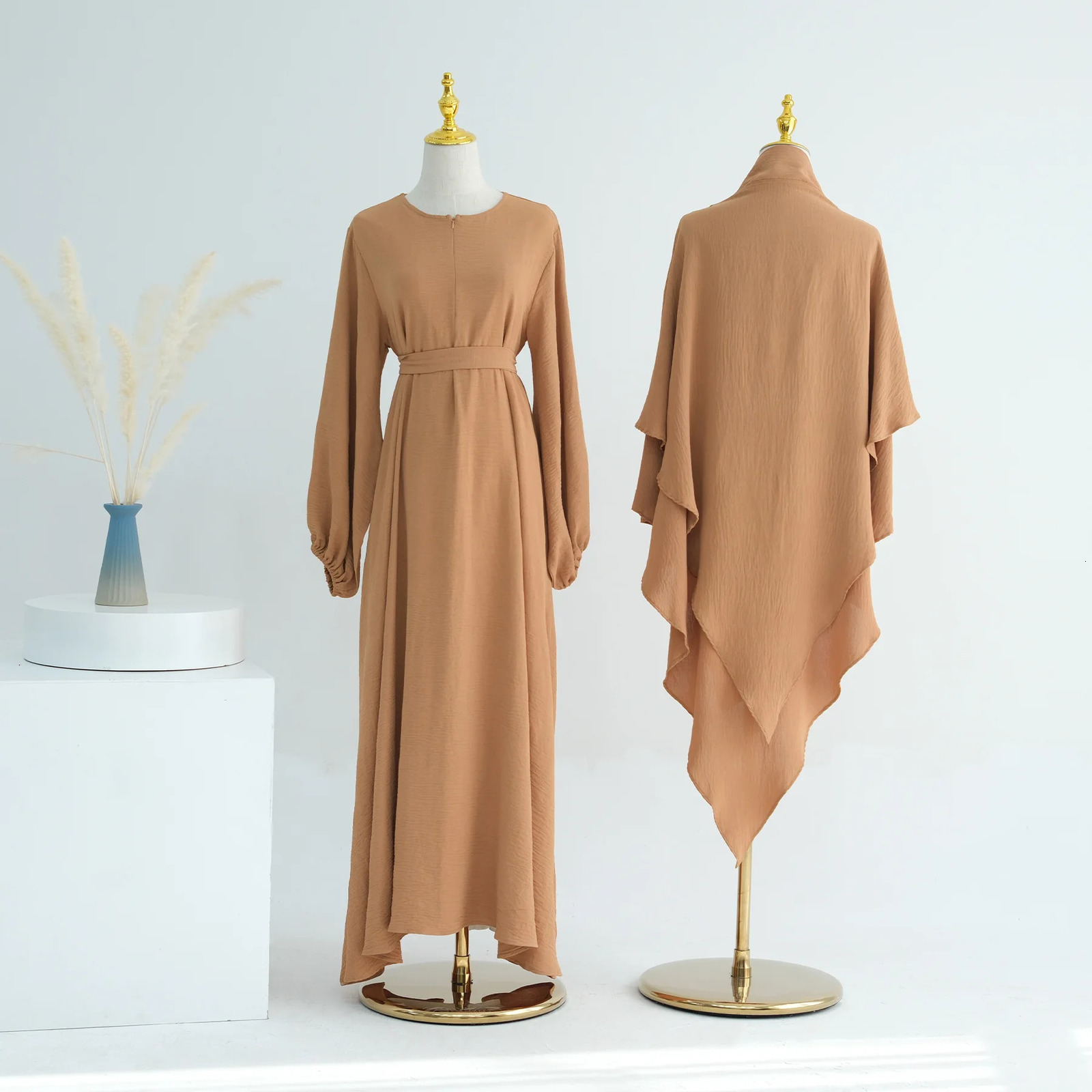 Eid al Fitr Muslim Dress and Khimar Set 2piece Womens Party Abaya Morocco Ramadan Lace Kaftan Islamic Dubai Arab Long Robe 250326