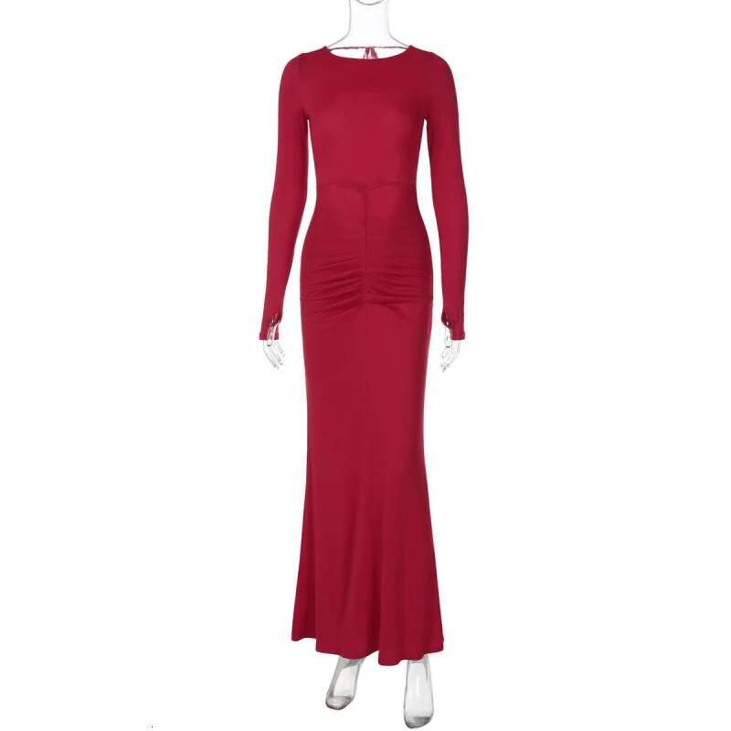 Dongdumaoyi Dames Uitgeholde Rugloze Patchwork Tie Back Halter Slim Fit Lange Bodycon Street Style Jurk C