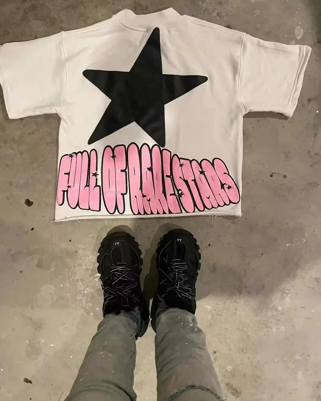 High Street Goth Pink Star Printed Tshirt Clothing Y2K Large Graphic Harajuku Short Sleeve Mens 250326