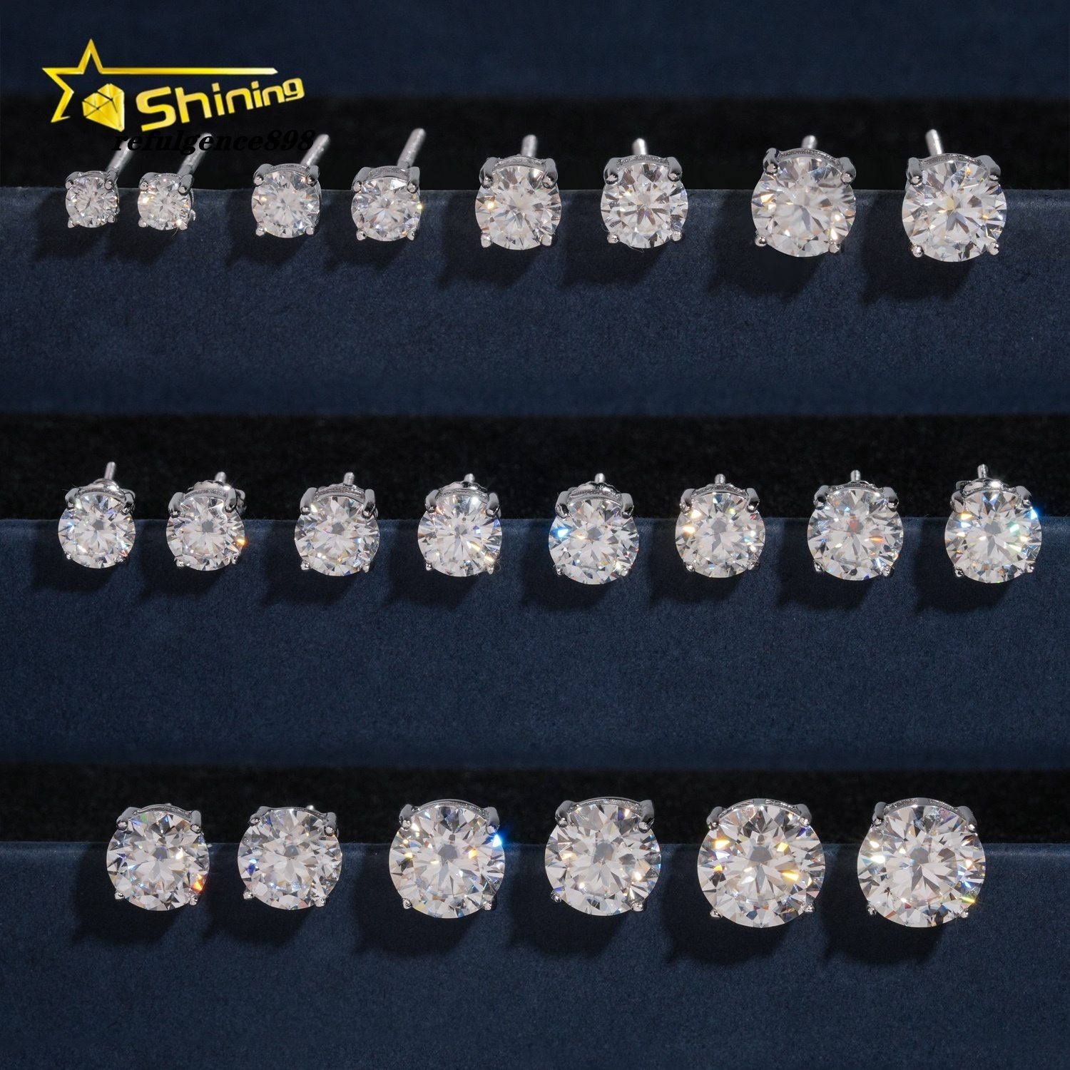 Fashion Jewelry 4 Prongs Classic 5mm 6.5mm 8.0mm 925 Sterling Silver D Color Solitaire Moissanite Diamonds Stud Earrings