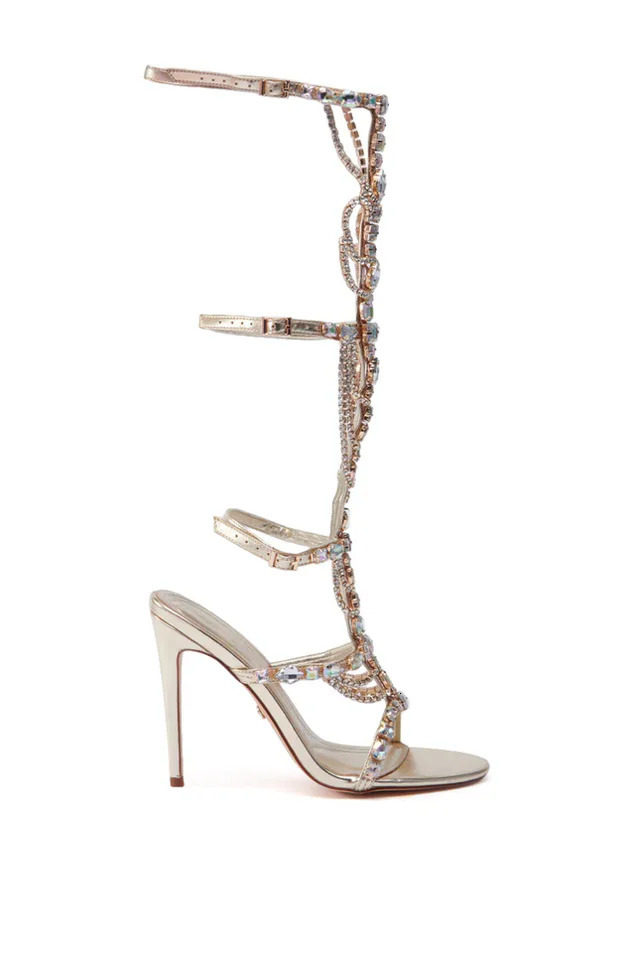 2025 Crystal Chain Corner Toe Sandals Rear Zipper Womens Shoes Thin High Heels Fiction Party Summer Zapatos Para Mujere 44 250317