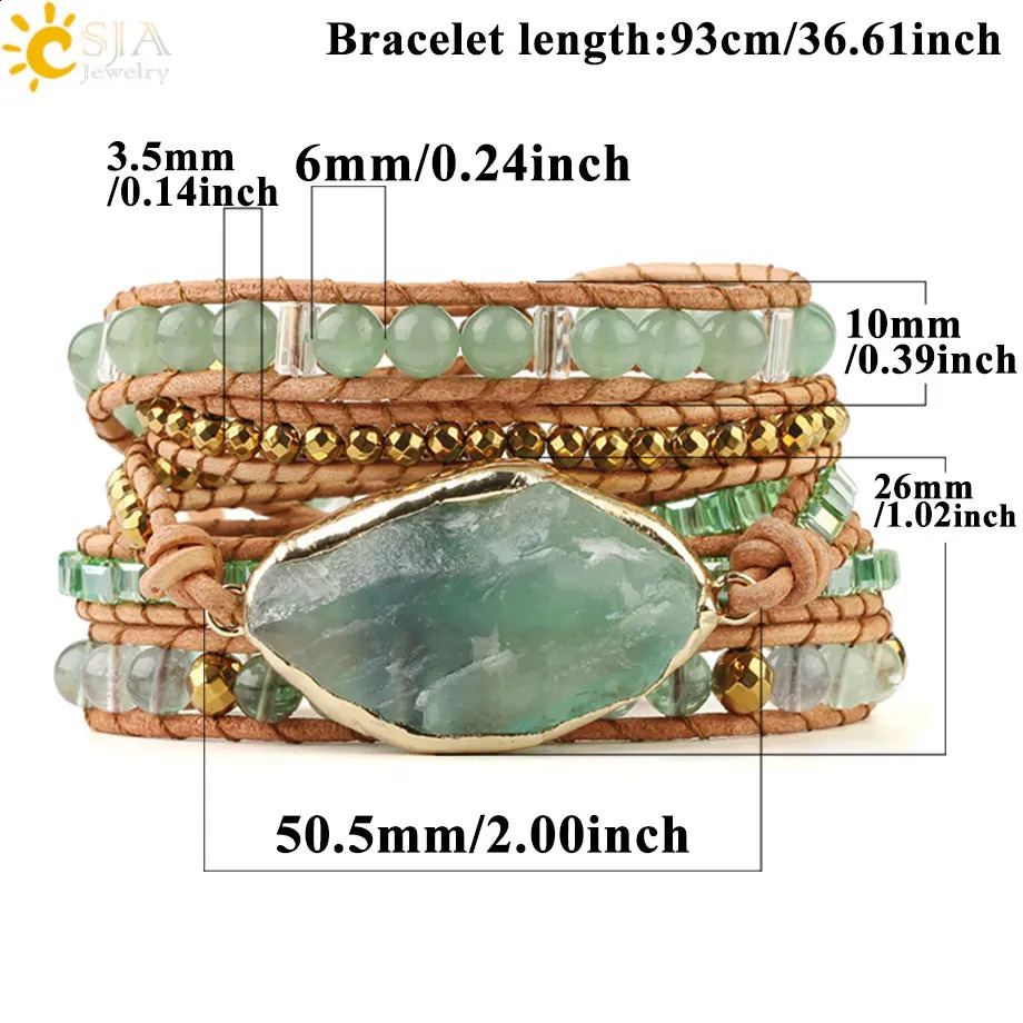 CSJA Boho Natural Stone Braided Bracelet for Women Green Aventurine Beads Handmade Wrap Bracelets Balance Bangle Jewelry G118 250318