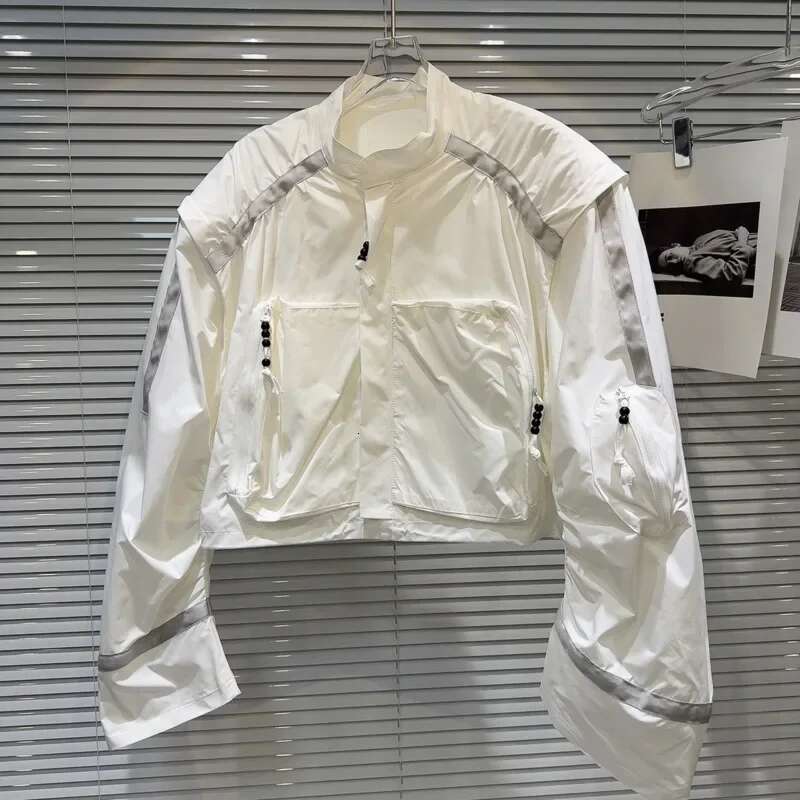 2025 Fashion Spring New Arrival Women's Pocket Design Stand Collar Short Jacket Trendy Contrast Color Coats Female