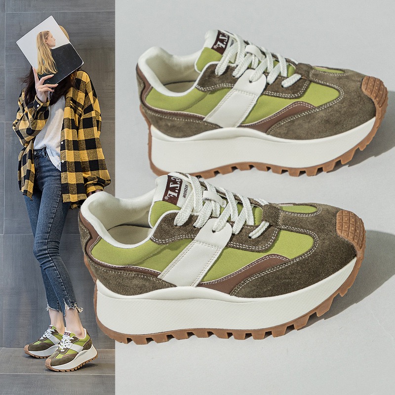 Mens Casual Sneakers Womens Designer Retro Running Fashion Split Leather Canvas New Breathable Height Increased Platform Shoes 6467 f90c