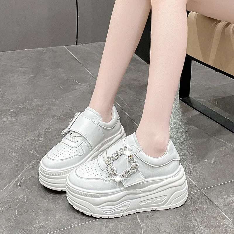 Designer Shoes Thick Leather Outdoor Casual White High Rise Slope Heel Multifunctional Sports Shoes For Women's Autumn Crystal Skateboard Shoes