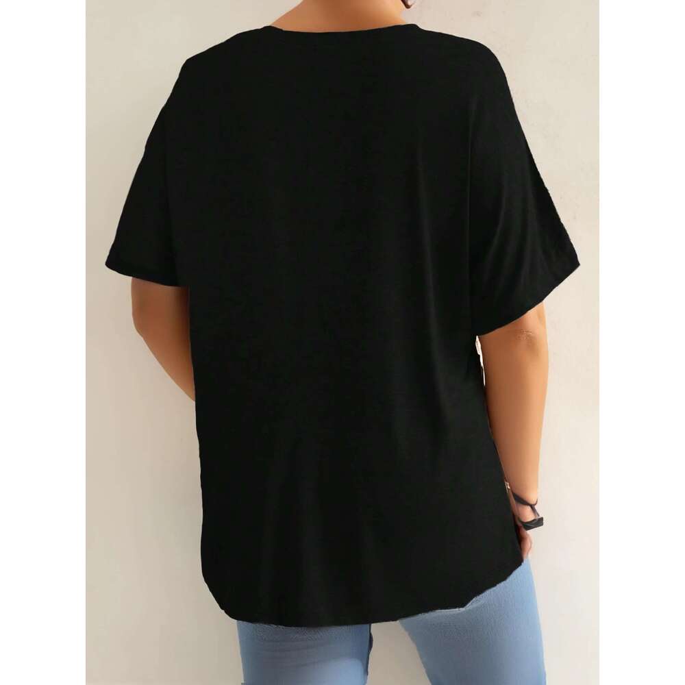 Women's V-neck short sleeved T-shirt, plus size, casual, front pocket, comfortable