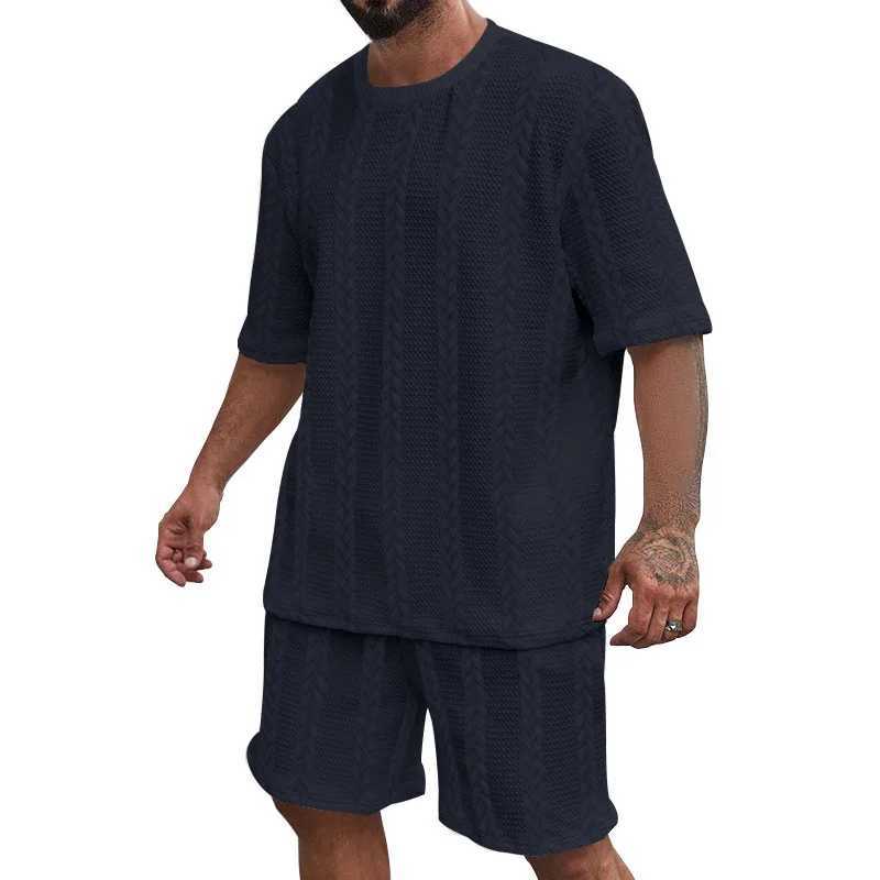 24 Knitted Solid Color Summer Casual Crew Collar Floral Short Sleeve Sportswear Mens WearXJ250326