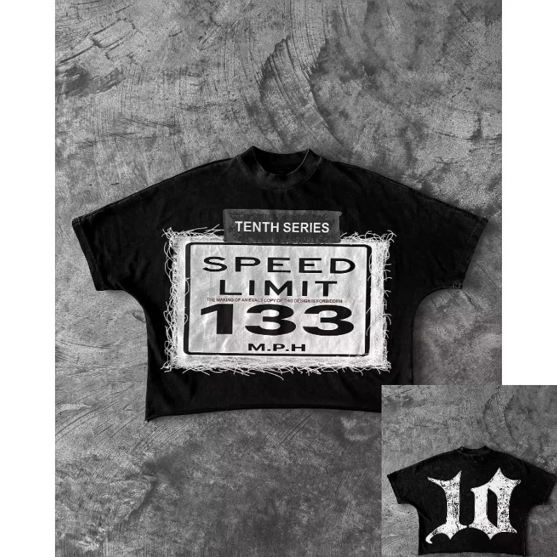 Y2K clothing mens streetwear Harajuku hiphop letter pattern Tshirt Gothic cotton short sleeved shirt 250326
