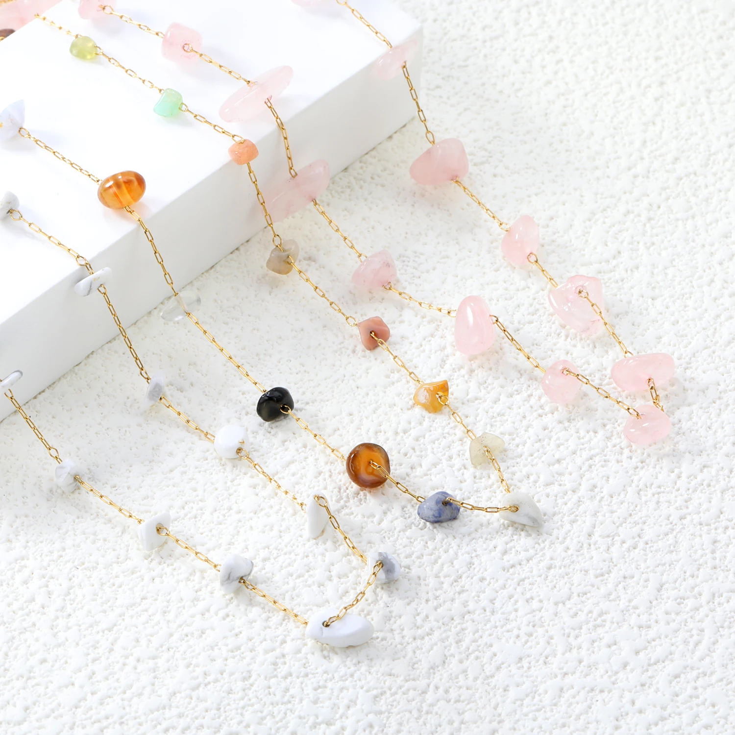 ASONSTEEL Colored Irregular Natural Stone Pendant Necklace Stainless Steel Geometric Chain Gorgeous Jewelry Gift 250325