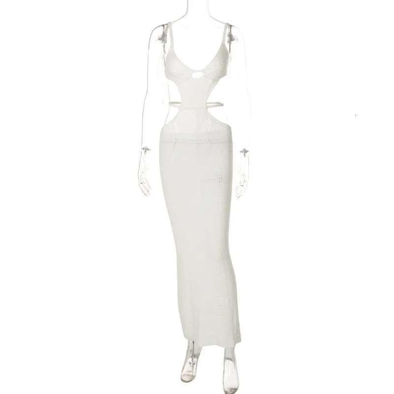 Dongdumaoyi Best Verkochte Nieuwe Gebreide Sexy Uitgeholde Rugloze Patchwork Tie Back Lange Slim Fit Jurk Met Bandjes C