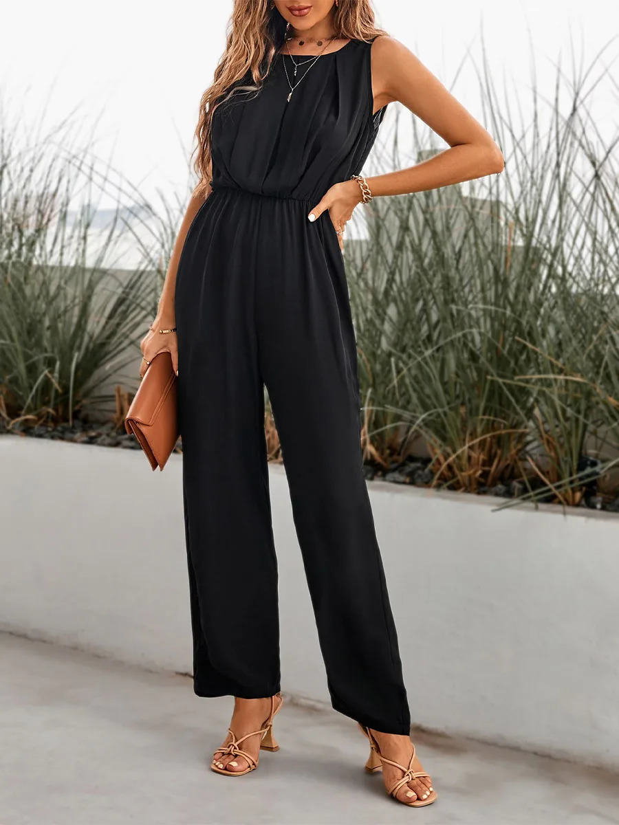 Summer Sleeveless Simple Tempering Commuting jumpsuit High Waist Backless n Sense Drooping One piece Straight Trouser 250326