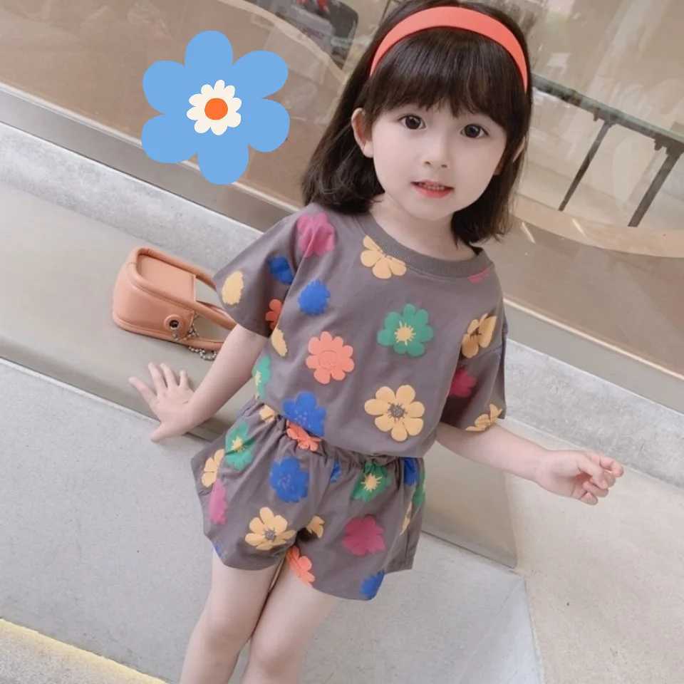 Summer baby girl clothing set childrens printed T-shirt and shorts 2-piece set childrens fashion topT250327