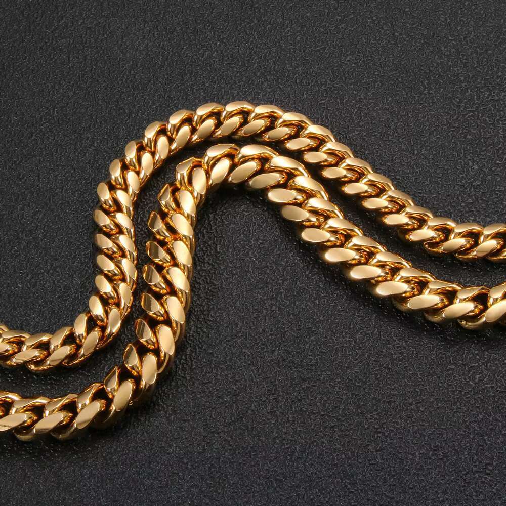 Factory Price 8/10/12/14mm 18k Gold Stainless Steel Cuban Chain Necklace for Women Fashion Jewelry With Dragon Lock Clasp