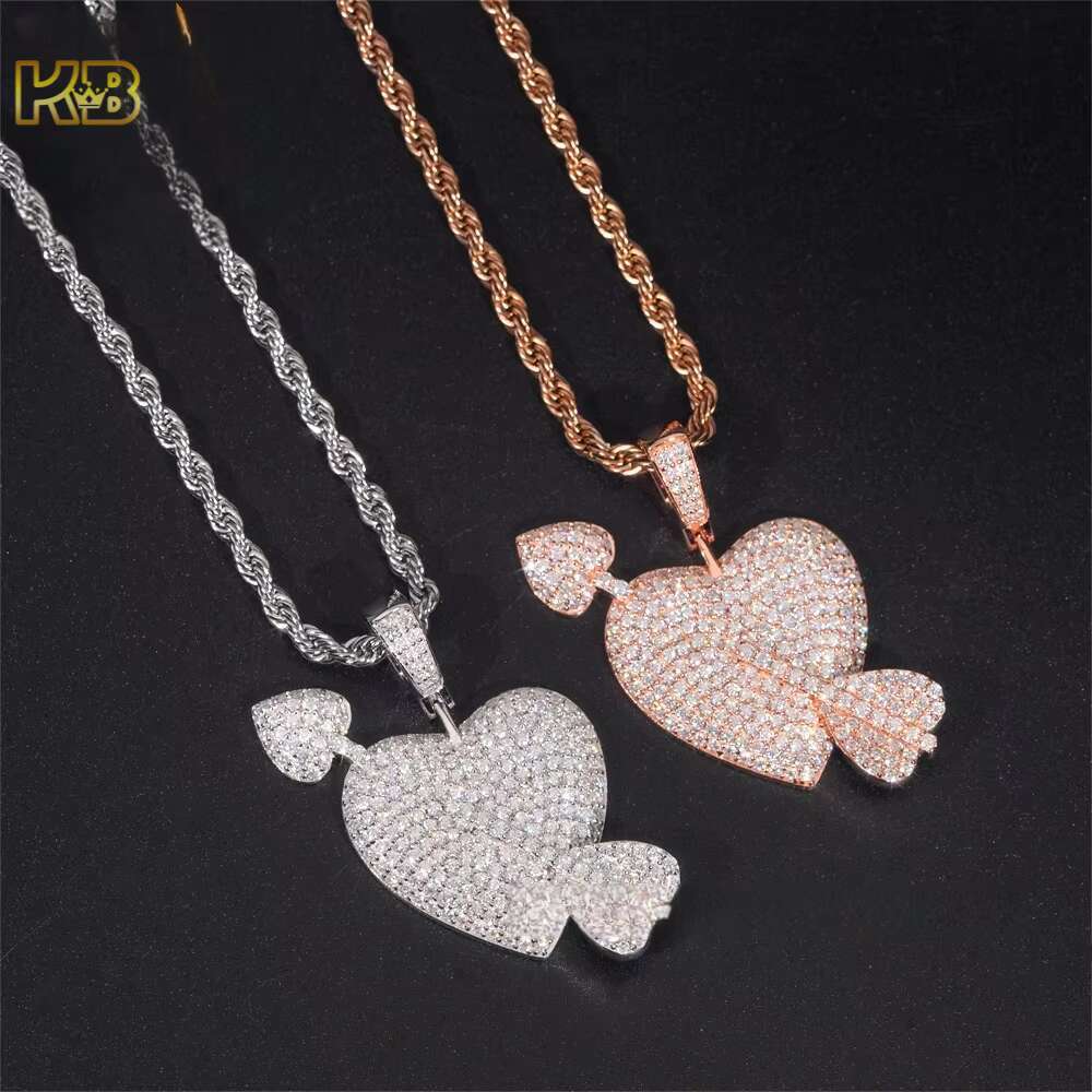 Iced Out Arrow Heart 925 Sterling Silver Iced Custom Moissanite Hip Hop Fashion Pendant for Tennis Chain