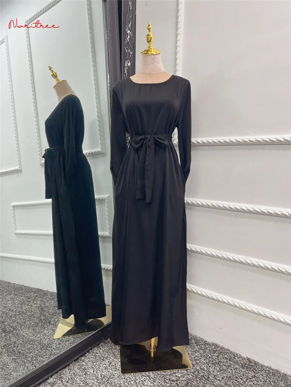 Fashion Satin Sliky Djellaba Muslim Dress Dubai Full length Shiny Sleeve Soft Abaya Islamic Gown WY921 250326