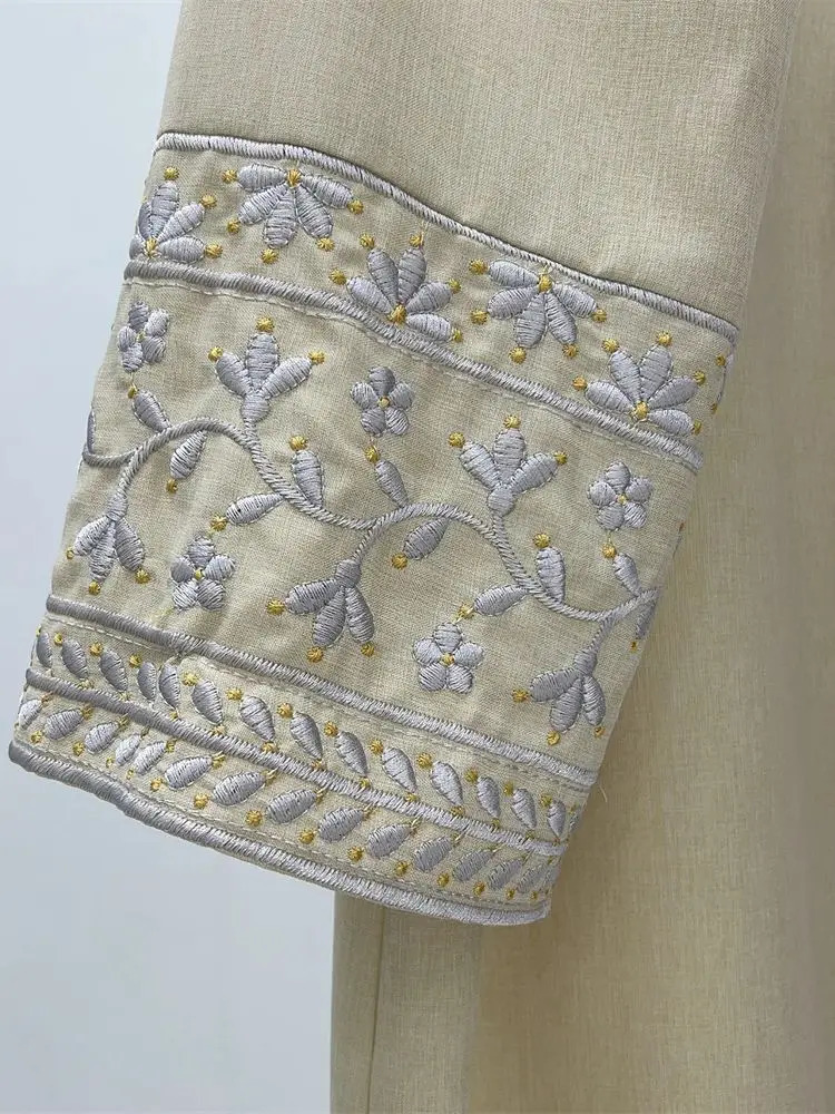Linen flower y Abaya y elegant retro Kaftan womens Islamic clothing 250326