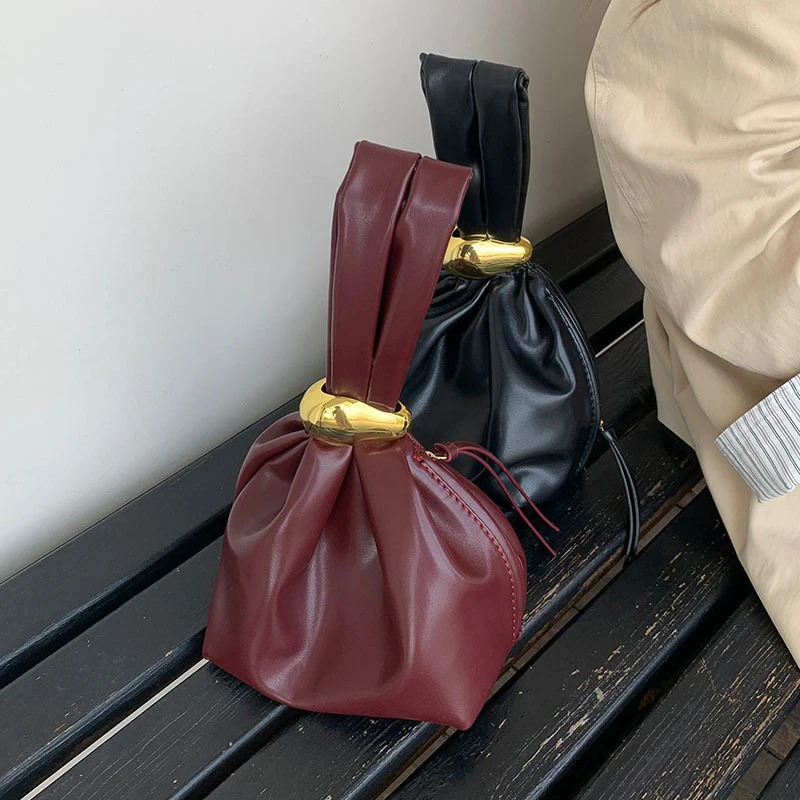 Fashion ner womens small handbag soft leather pleated mini clutch bag party evening wallet bucket 250326
