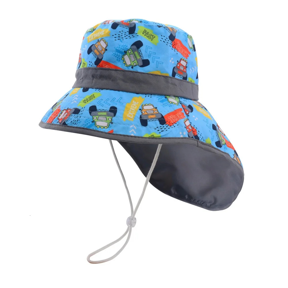 Panama Summer bucket Hat for Boys Girls Cartoon Childrens Beach Shawl Hat Kids Wide Brim UV Protection Outdoor Sun Cap 250326