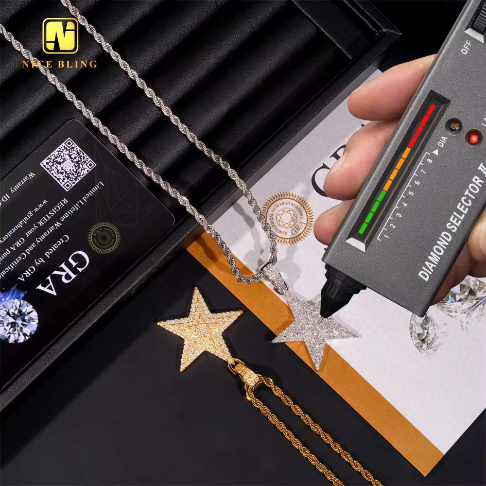 Fine Double Pentagram Design Custom Iced Out Hip Hop Moissanite Jewelry Pendant 925 Silver VVS Moissanite Diamond Charm Pendant
