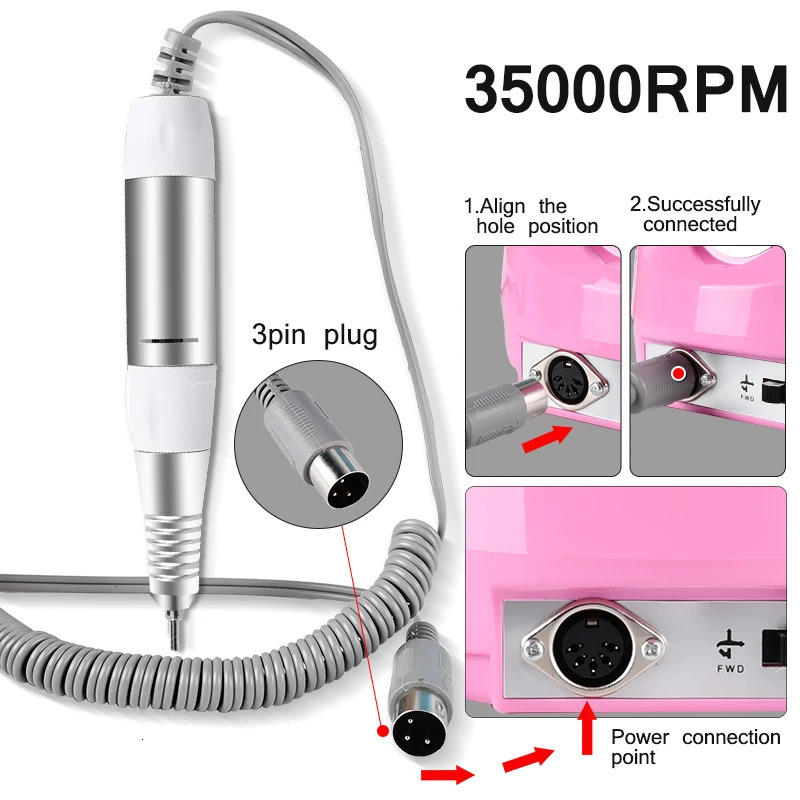 Electric Nail Drill Pen Handle File Polish Grind Machine Handpiece Manicure Pedicure Tool DC 3 PIN PLUG Nail Drill Accessories 250324
