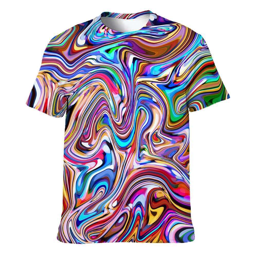 Men s colored T shirt D printed abstract neon light short sleeved
